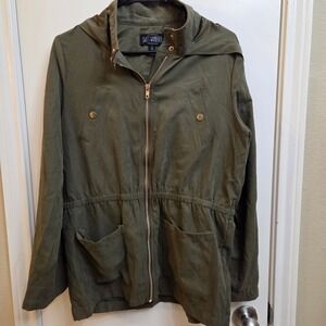 Sweet Wanderer Olive Green Utility Anorak Jacket Hooded Drawstring Utility M